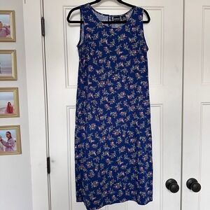 Vintage Erika Floral Shift Dress Womens Small Midi Tank Micro Pattern 80s Rayon